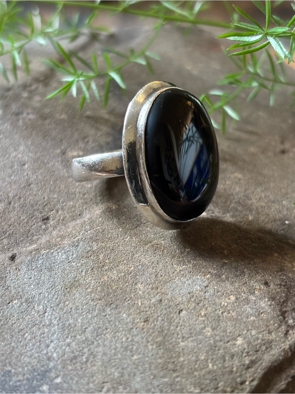 Sterling Silver Black Onyx Oval Ring - Women's Jewelry